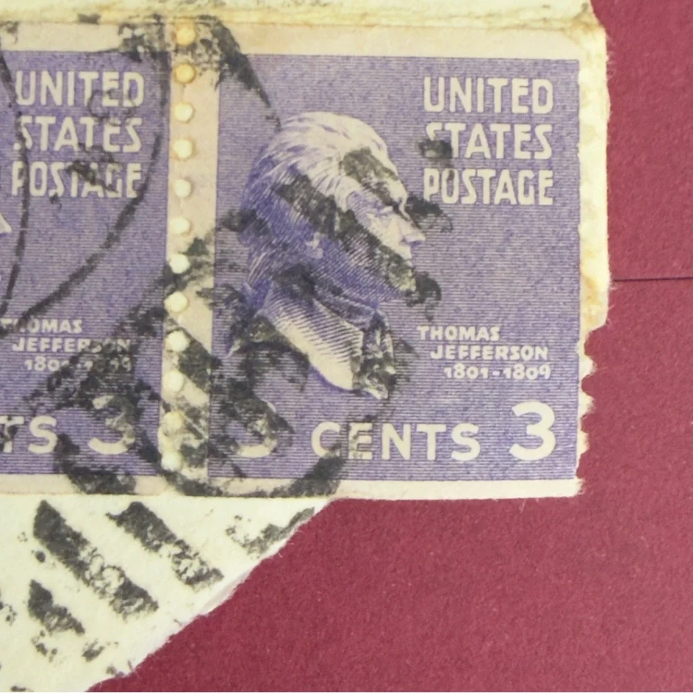 1930's Thomas Jefferson (4 Attached) Purple 3 Cents US‎ Postage Stamp Used #C012 - Picture 5 of 6